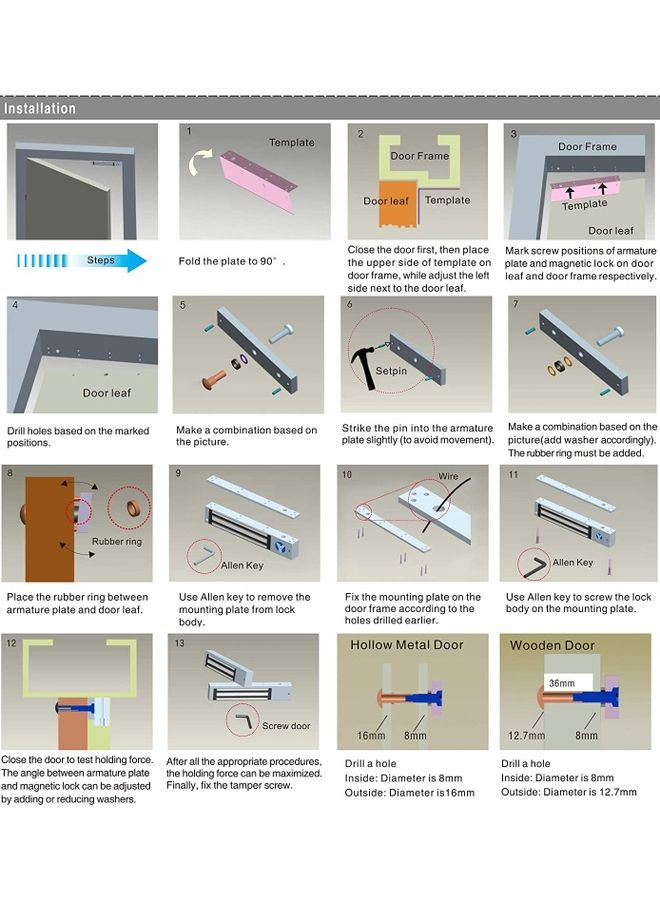 تومفيجن قفل مغناطيسي كهربائي بقوة التثبيت 600 رطل أو 280 كجم مزود بوحدة تثبيت للباب المتأرجح فضي - Image 4