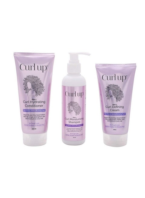 Curl Care Bundle With Curly Hair Shampoo, Conditioner And Leave In Curl Defining Cream - For Dry Frizzy, Wavy & Curly Hair - Sulphate Paraben And Silicone Free (Combo Of 3)