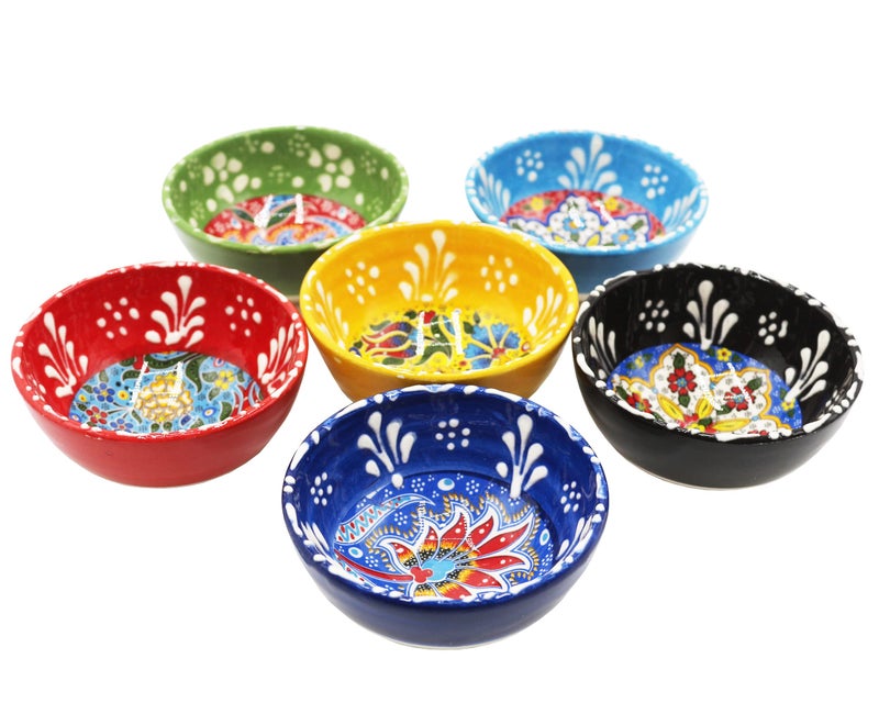 Silver Craft 6 Pcs Hand Painted Decorative Serving Turkish Tiny Bowls - Handmade Ceramic Bowl Set of (3.3''inc/8.5cm) 2.5 Oz Pinch Multicolor Small Best Gift Set, Tulip - Image 3