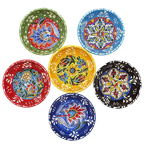 Silver Craft 6 Pcs Hand Painted Decorative Serving Turkish Tiny Bowls - Handmade Ceramic Bowl Set of (3.3''inc/8.5cm) 2.5 Oz Pinch Multicolor Small Best Gift Set, Tulip - Image 1