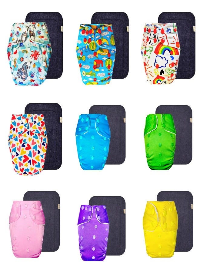 Dumbledo Premium Cloth Diaper with Gray Insert (Pack of 9) | Snug Fit | 6-Layer Absorbent Pad | Adjustable Snaps | All-Day Wear | 3 Months - 3 Years | Unisex Baby - Image 1