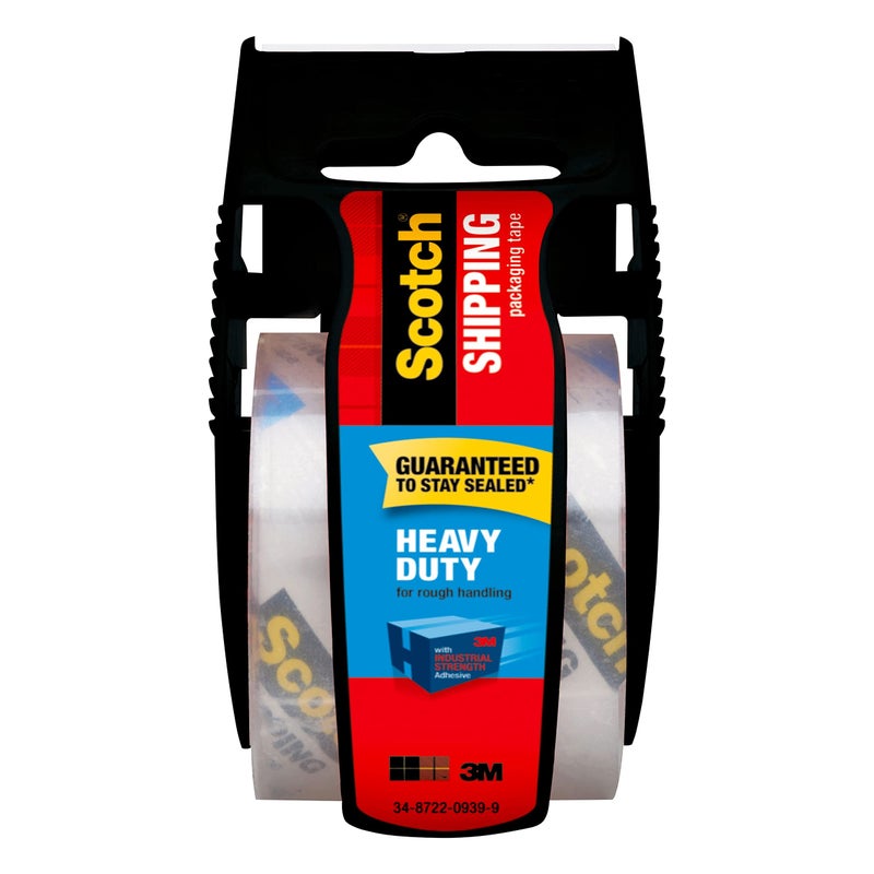 3M Scotch Heavy Duty Packaging Tape, 1.88" x 22.2 yd, Designed for Packing, Shipping and Mailing, 3M Industrial Strength Adhesive, 1.5" Core, Clear, 1 Roll with Dispenser (142-BL)  - Image 1