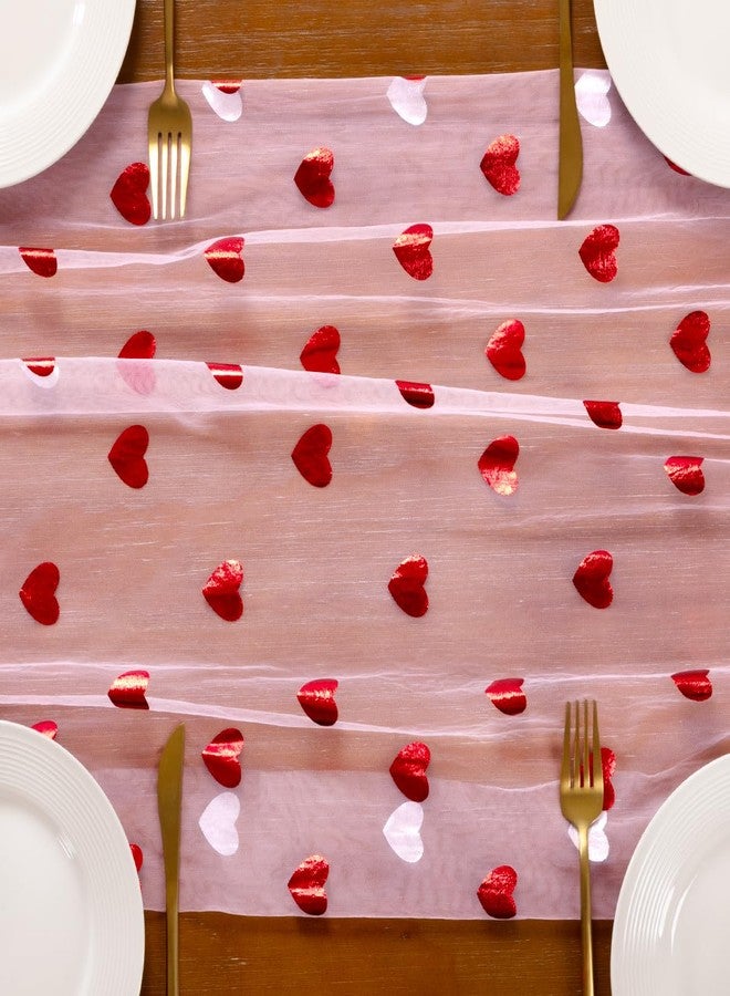 Socomi Valentine's Day Red Heart Table Runner Gauze Sheer Romantic Sequin 10FT Glitter Metallic Foil Dining Wedding Birthday Party Baby Shower Holiday Centerpiece Table Decor Pink - Image 5