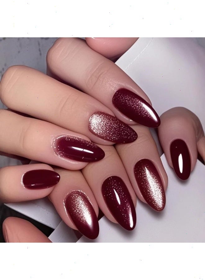 24PCS Fake Nails, Tip Nails Almond Medium Press on Nails with Sequins Designs Glossy, No Damage to Nails, Finished Nails Suitable for Girls - Image 1