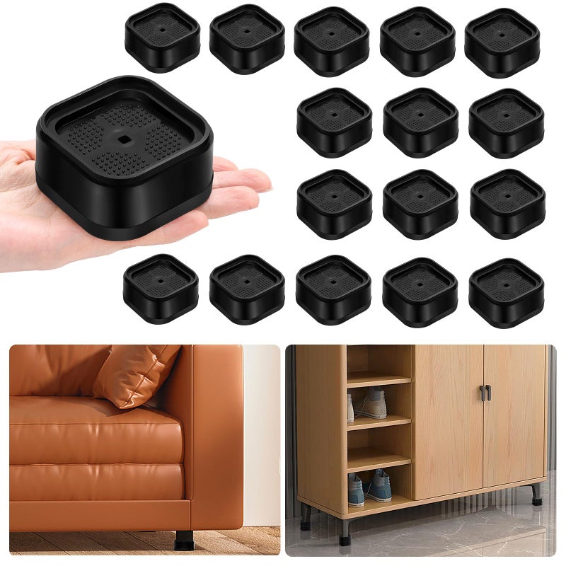 shouwuhho shouwuhho 16 Pack Furniture Risers Adjustable Bed Risers Heavy Duty Lifts Height 1 Square Stackable Bed Risers 1 2 or 3 Inch for Desk Leg Table Couch Sofa Chair Bed Frame Legs Dorm Black