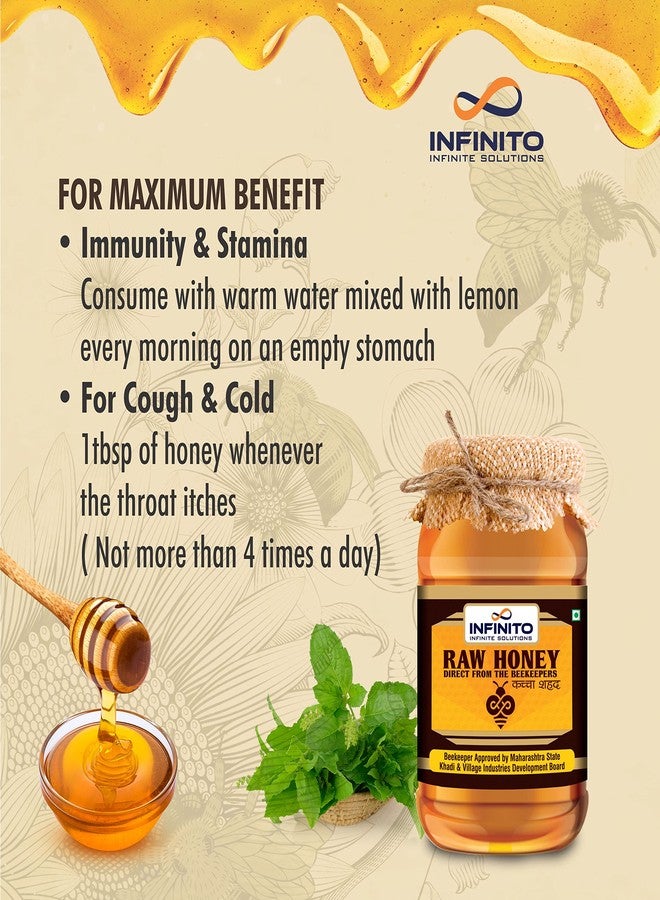 Infinito TULSI(HOLY BASIL) RAW HONEY | UNPASTEURIZED, UNPROCESSED, UNFILTERED, RAW HONEY, 100% NATURAL & PURE COLLECTED FROM FLOWERS OF TULSI | NO ADDED FLAVOUR (500g (Pack of 1)) - Image 3