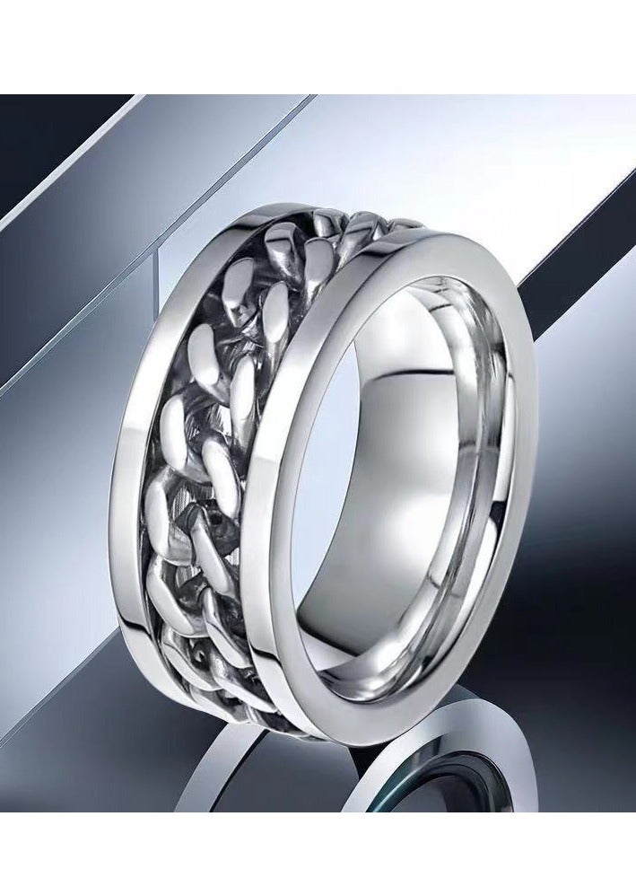 حلقة دوارة من الفولاذ المقاوم للصدأ بلون الفولاذ - فولاذ التيتانيوم، شريط دوار، تصميم ميكانيكي متين، مطلي بالفراغ، مجوهرات عصرية للجنسين، مقاس الاتحاد الأوروبي 60 - Image 2