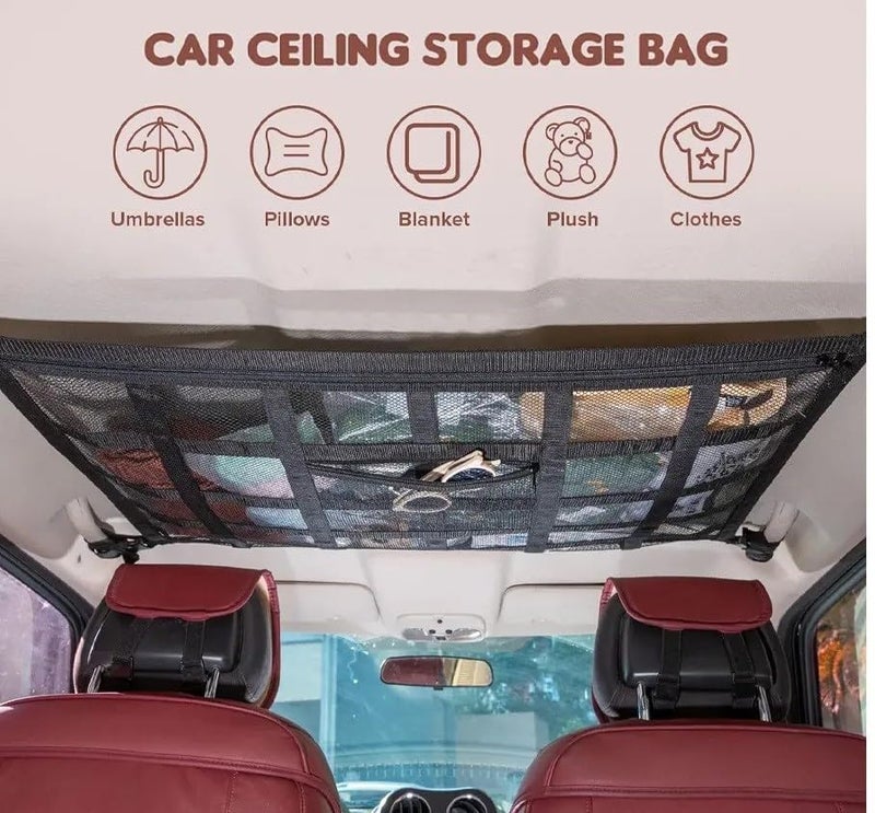 Alaska® Car Ceiling Storage Net Bag. Suitable ONLY for Vehicles Having 4 CEILLING Grab Handles Universal Fit, Double-Layer Adjustable for Cars, SUVs, and Trucks. - Image 5