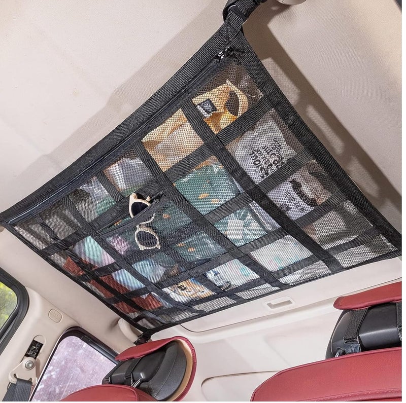 Alaska® Car Ceiling Storage Net Bag. Suitable ONLY for Vehicles Having 4 CEILLING Grab Handles Universal Fit, Double-Layer Adjustable for Cars, SUVs, and Trucks. - Image 1