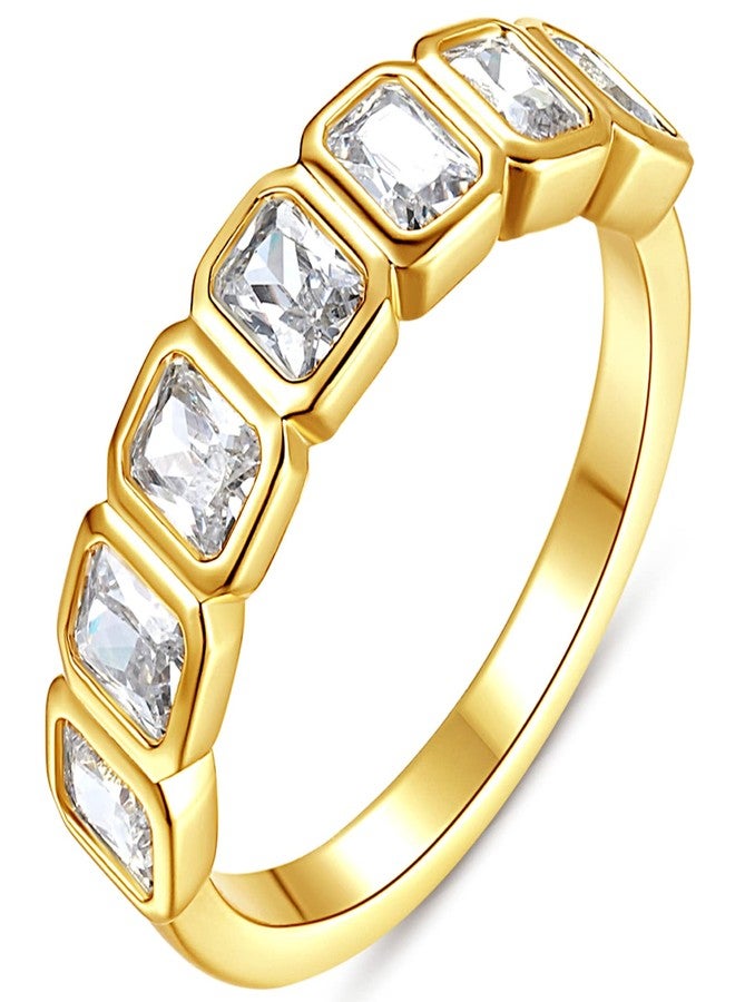 espere Emerald Cut Bezel Set CZ Halfway Eternity Band | 7 Stone Wedding Anniversary Band Bridal Set, 6, 18K gold-plated brass, No Gemstone - Image 1