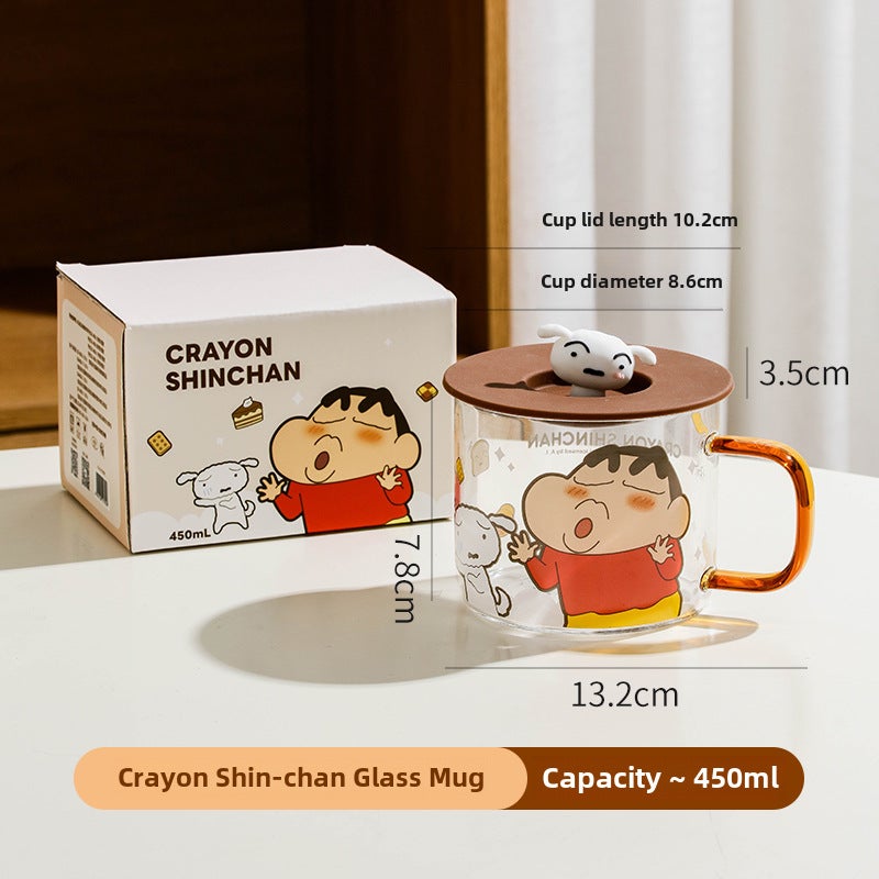 Crayon Shinchan Licensed Glass Mug with Lid Brown
