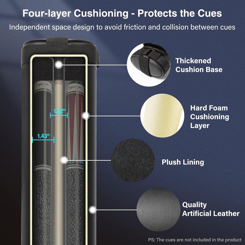 Adhafera 2 X 2 Hard Pool Cue Case - Faux Leather Billiards Accessories - Image 2