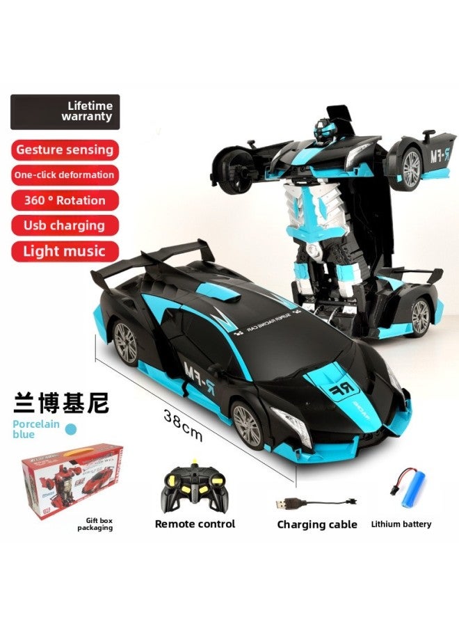 Gesture Inductive Deformable Toy Bumblebee Robot King Kong Remote Control Car Child 3 Boy 4 Toy Car 6 Years 5-Color:1:12 【frosted Blue】 38cm (remote Control + Gesture Deformation)-Scale:【upgraded Va - Image 1