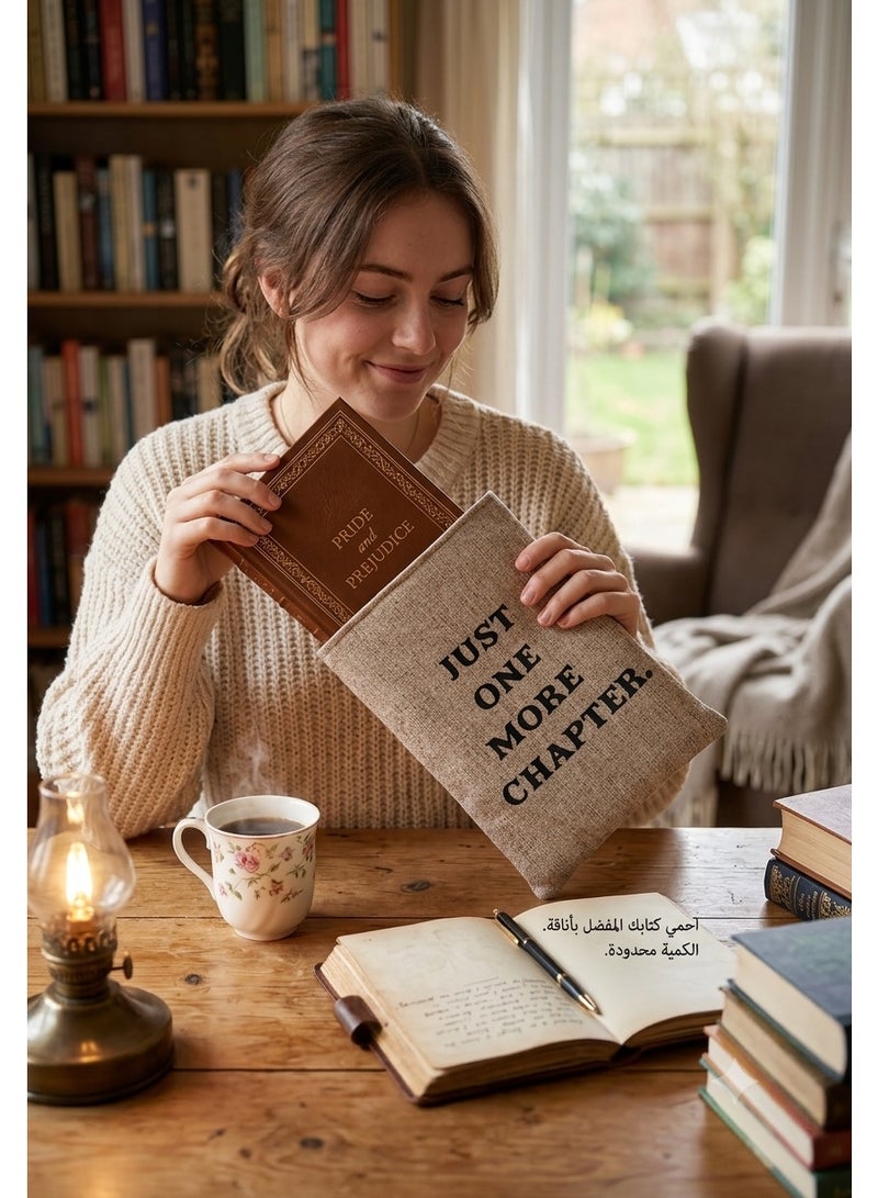 Beige Fabric Book Sleeve with "Just One More Chapter" Print - Image 3