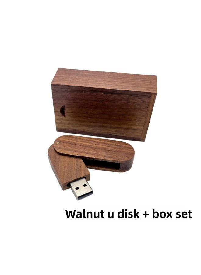 Bamboo Wood U Disk 16g32g Rotating Bamboo Wood U Disk Laser Carved LOGO Ebony Maple Walnut Material-Color:Walnut U Disk + Box-Capacity:USB3.0 16GB - Image 1