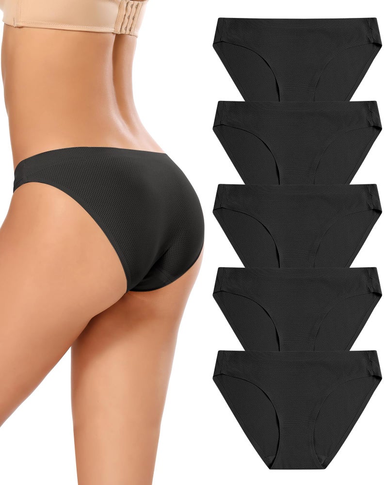 voenxe Women Bikini Underwear,Seamless Breathable Ladies Panties,No Show Comfortable Briefs Undies for Women,Hipster,5-Pack - Image 1