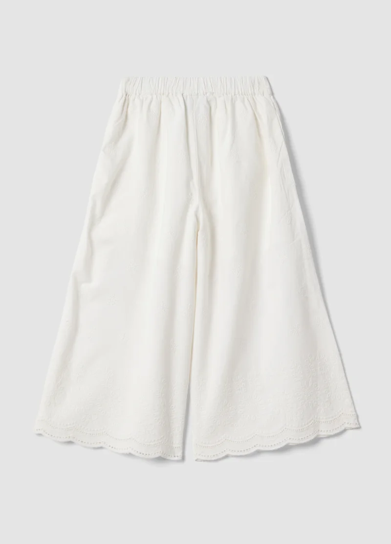 او في اس OVS White Cotton Culottes With Embroidery For Girls