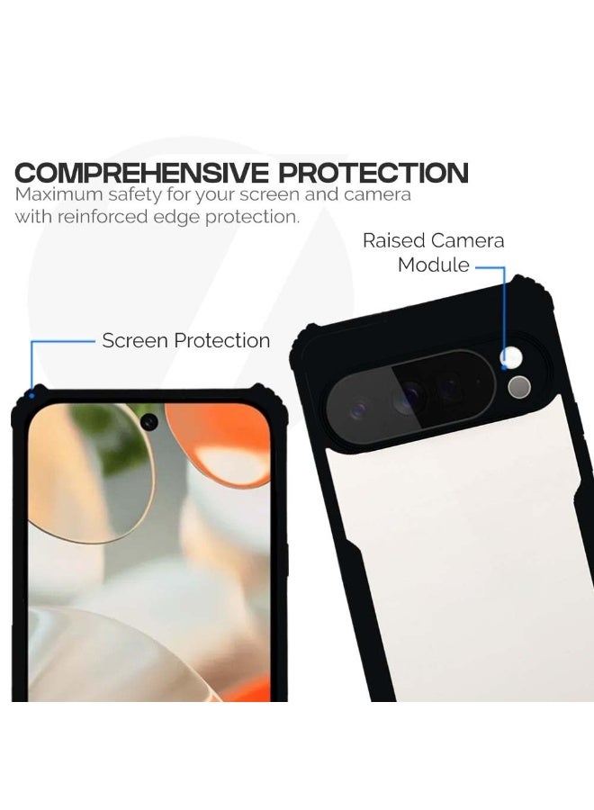 جراب Google Pixel 10 Pro XL شفاف متين هجين مقاوم للصدمات مع حواف سوداء وحماية 360 درجة وغطاء شفاف من الأكريليك لحماية عدسة الكاميرا - Image 2