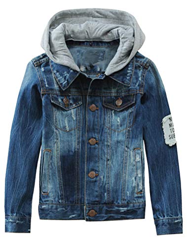 Mallimoda Kids Boys Girls Hooded Denim Jacket Zipper Coat Outerwear Style 4 Denim 7-8 Years - Image 1