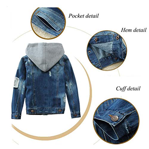 Mallimoda Kids Boys Girls Hooded Denim Jacket Zipper Coat Outerwear Style 4 Denim 7-8 Years - Image 5