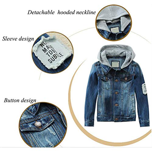 Mallimoda Kids Boys Girls Hooded Denim Jacket Zipper Coat Outerwear Style 4 Denim 7-8 Years - Image 4