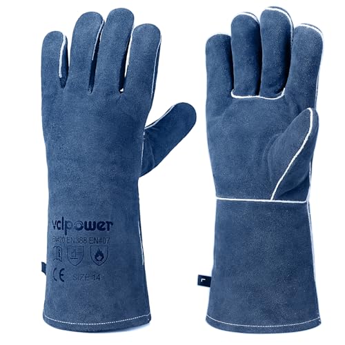 vclpower Welding Gloves Fire Heat Resistant Fireproof Leather for Welding Fire Pit Wood Stove Campfire Furnace BBQ Baking,Grill Oven Stick Mig Tig Gear L - Image 1
