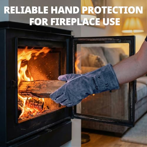 vclpower Welding Gloves Fire Heat Resistant Fireproof Leather for Welding Fire Pit Wood Stove Campfire Furnace BBQ Baking,Grill Oven Stick Mig Tig Gear L - Image 4