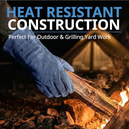 vclpower Welding Gloves Fire Heat Resistant Fireproof Leather for Welding Fire Pit Wood Stove Campfire Furnace BBQ Baking,Grill Oven Stick Mig Tig Gear L - Image 3