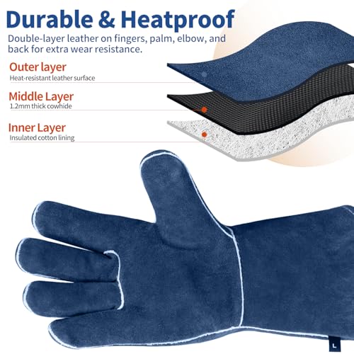 vclpower Welding Gloves Fire Heat Resistant Fireproof Leather for Welding Fire Pit Wood Stove Campfire Furnace BBQ Baking,Grill Oven Stick Mig Tig Gear L - Image 5