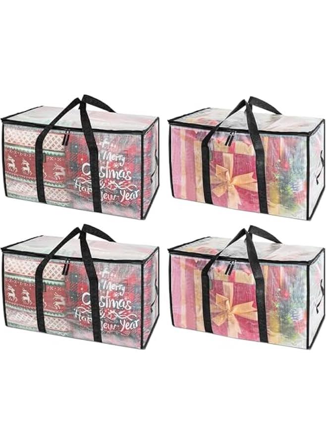 HOOKOR Bedding Foldable Clothes Organizer Quilt Bag Thicken Clothes Pouch Bag for Moving House Comforter Bags with Zipper Quilt Holder Quilt Container 24 Gallon Storage Moving Bag (4 Pack,Clear)  - Image 1