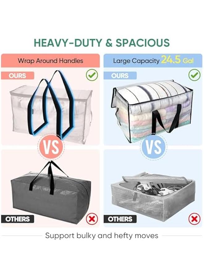 HOOKOR Bedding Foldable Clothes Organizer Quilt Bag Thicken Clothes Pouch Bag for Moving House Comforter Bags with Zipper Quilt Holder Quilt Container 24 Gallon Storage Moving Bag (4 Pack,Clear)  - Image 4