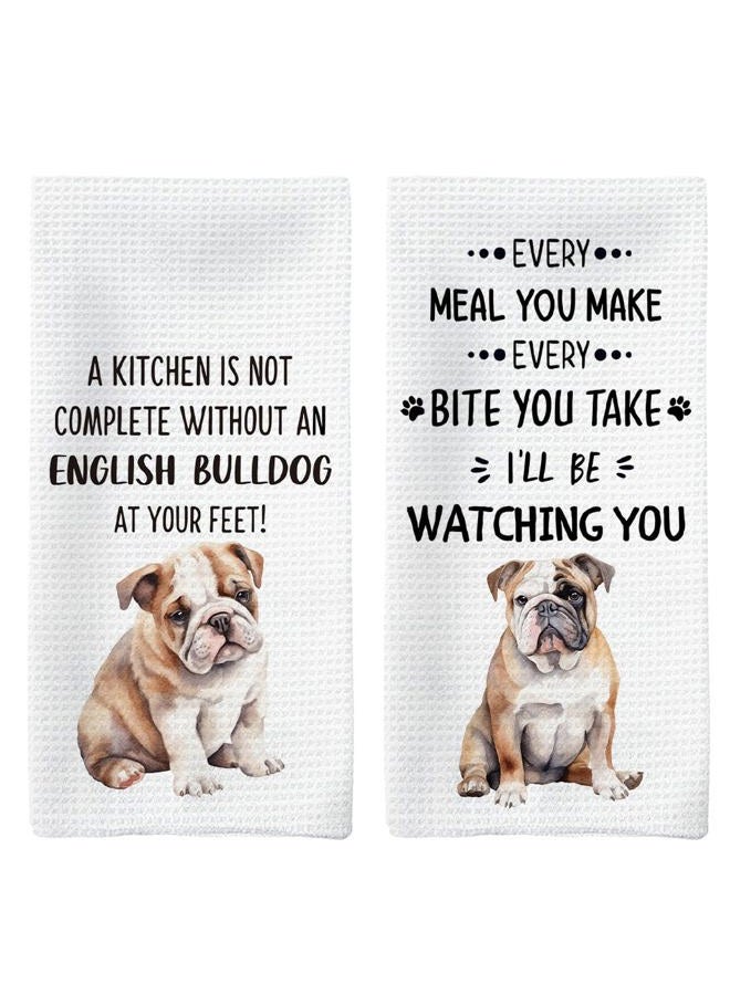 Tzhim English Bulldog Gifts Kitchen Towels Set of 2, English Bulldog Gifts for Women, English Bulldog Hand Towels, English Bulldog Dish Towels Tea Towels, Dog Kitchen Bathroom Decor, 16x24inch - Image 1
