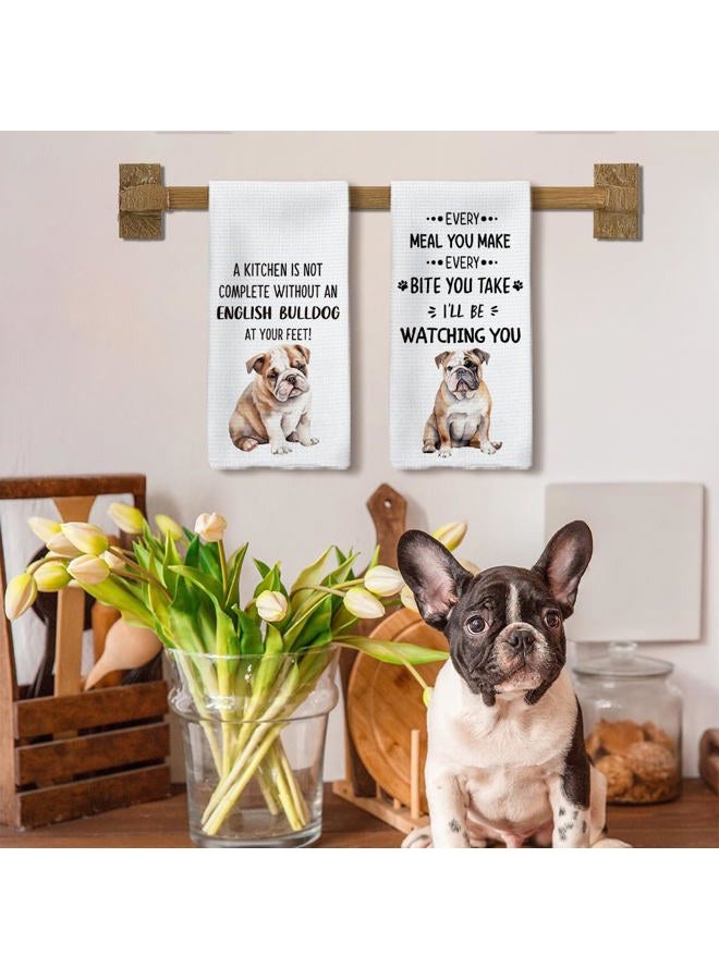 Tzhim English Bulldog Gifts Kitchen Towels Set of 2, English Bulldog Gifts for Women, English Bulldog Hand Towels, English Bulldog Dish Towels Tea Towels, Dog Kitchen Bathroom Decor, 16x24inch - Image 3
