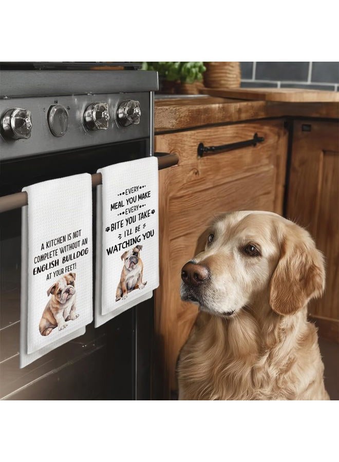 Tzhim English Bulldog Gifts Kitchen Towels Set of 2, English Bulldog Gifts for Women, English Bulldog Hand Towels, English Bulldog Dish Towels Tea Towels, Dog Kitchen Bathroom Decor, 16x24inch - Image 2