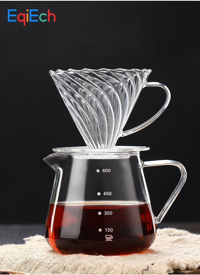 EqiEch V60 Coffee Maker  Set of 2 Pour Over Drip Brew Machine, 600ML Glass Carafe Coffee Server and Size 02 Glass Coffee Dripper Filter(1-4CUPS)  - Image 1