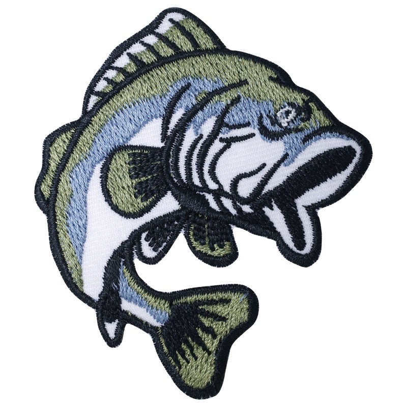 Octory Bass Fish Iron On Patches for Clothing Saw OnIron On Embroidered Patch Applique for Jeans Hats Bags