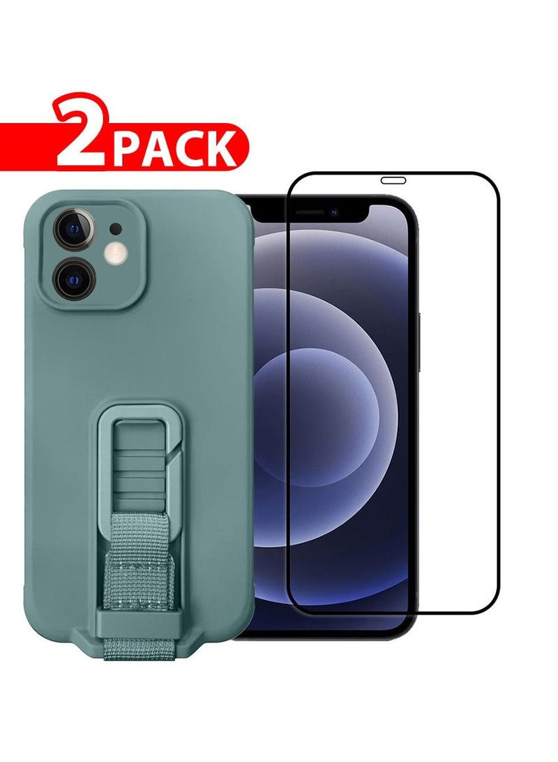CATANES 2 Pack For iPhone 12 Case Cover And Screen Protector With Strap And Adjustable Grip Case Green - Image 1