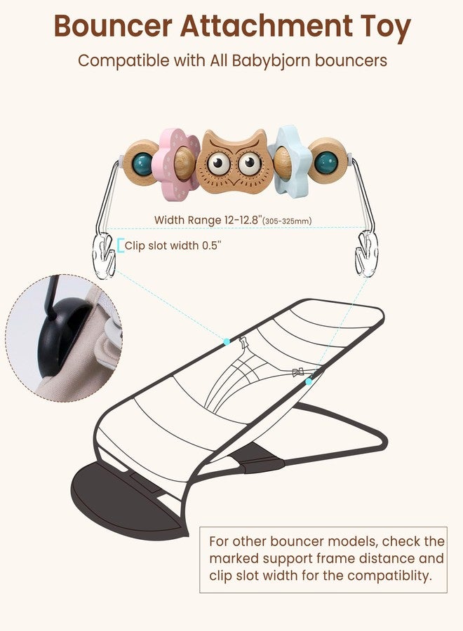 TinlyFinly Baby Bouncer Toy Bar Wooden Compatible With Bjorn Bouncer, Attachment, Tight And Secure Fit, So Fun To Watch, Touch Spin For Babies All Ages (Wood Color Owl) - Image 5