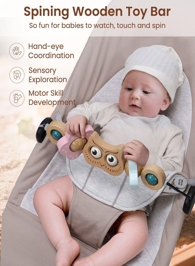 TinlyFinly Baby Bouncer Toy Bar Wooden Compatible With Bjorn Bouncer, Attachment, Tight And Secure Fit, So Fun To Watch, Touch Spin For Babies All Ages (Wood Color Owl) - Image 3