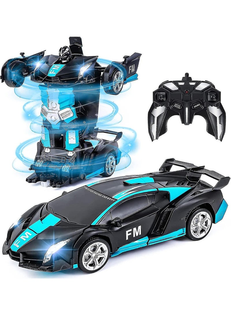 2.4G Blue Remote Control Car Transformation 2-In-1 Robot Toy - Image 1