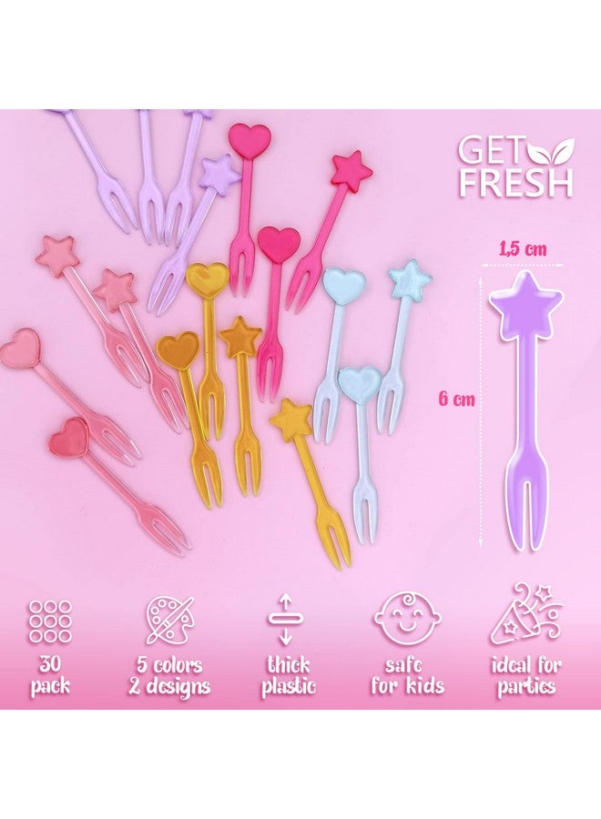 GET FRESH 30 Forks for Kids - Fruit Picks, Bento Box Picks, Reusable Mini Toothpick Sticks, Heart Dessert Forks for Children Party and Lunch Box - Image 1