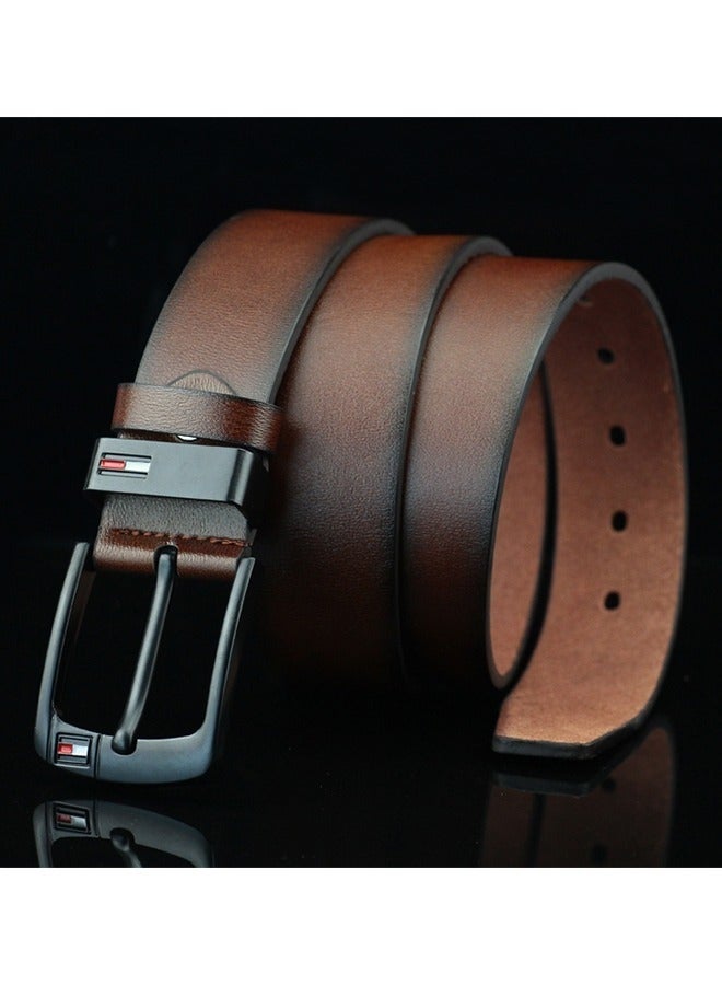 Men's Faux Leather Belt Pin Buckle Belt (Brown) - Image 4