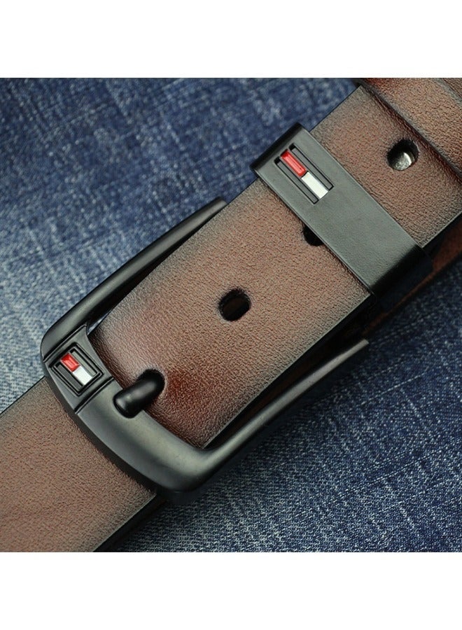 Men's Faux Leather Belt Pin Buckle Belt (Brown) - Image 3