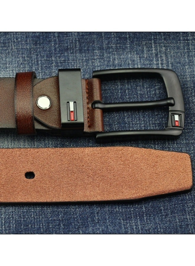 Men's Faux Leather Belt Pin Buckle Belt (Brown) - Image 5