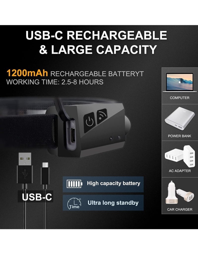 ELTRAZONE rechargeable LED Headlamp, 230° Illumination Headlight with Motion Sensor, Lightweight, Weatherproof, 2 Light Source Head Lamp Flashlight for Camping, Hiking, Running, Outdoor - Image 5