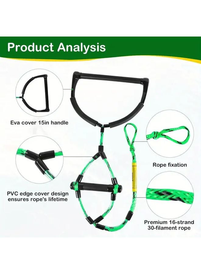 حبل تزلج على الماء أخضر طوله 75 قدمًا مع مقبض خدعة مقاوم للحرارة لخط القطر للواك بورد - Image 4