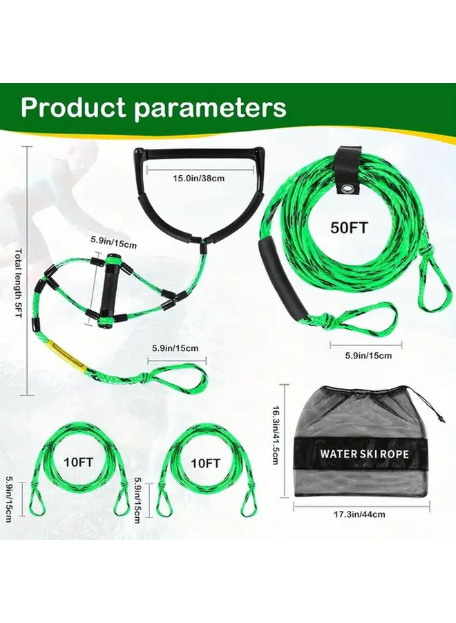 حبل تزلج على الماء أخضر طوله 75 قدمًا مع مقبض خدعة مقاوم للحرارة لخط القطر للواك بورد - Image 3