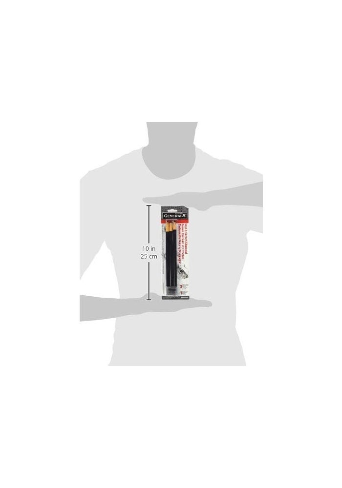 GENERAL'S Peel & Sketch Charcoal Pencils Set with Kneaded Eraser - 3 Pencils - Image 3