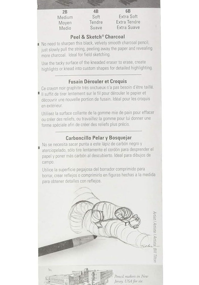 GENERAL'S Peel & Sketch Charcoal Pencils Set with Kneaded Eraser - 3 Pencils - Image 2