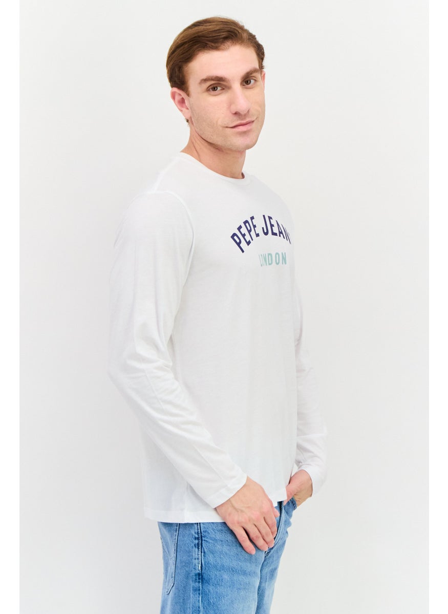 Pepe Jeans - Men Crew Neck Long Sleeve Brand Logo T-Shirt, White Combo - Image 1